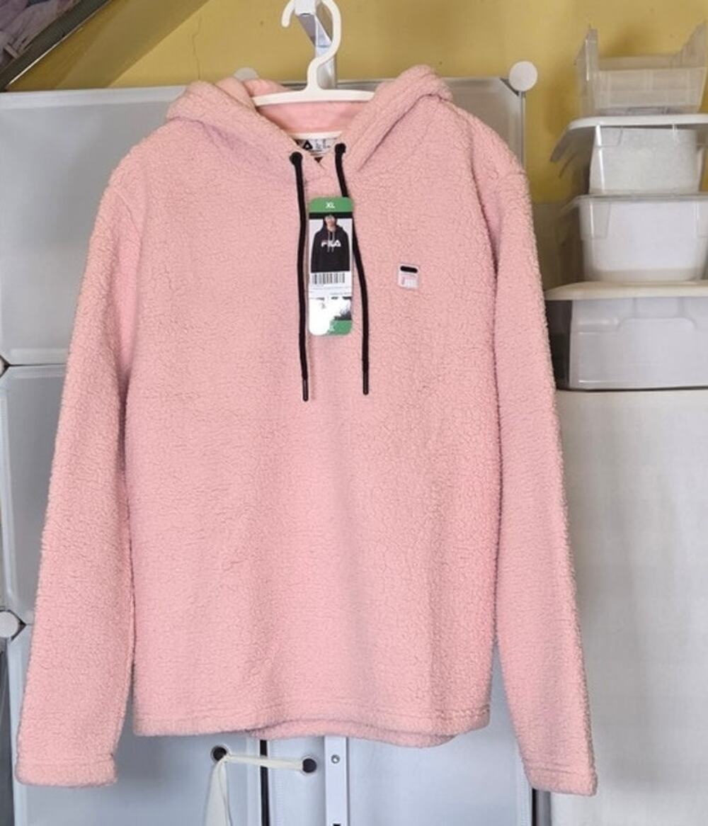 FILA Josephine Pink Sherpa Cropped Hooded Drawstring Pullover New with Tag XL